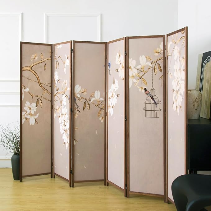 6 Panel Room Divider, 5.6 ft Tall Blackout Folding Privacy Screen by PawlaBay