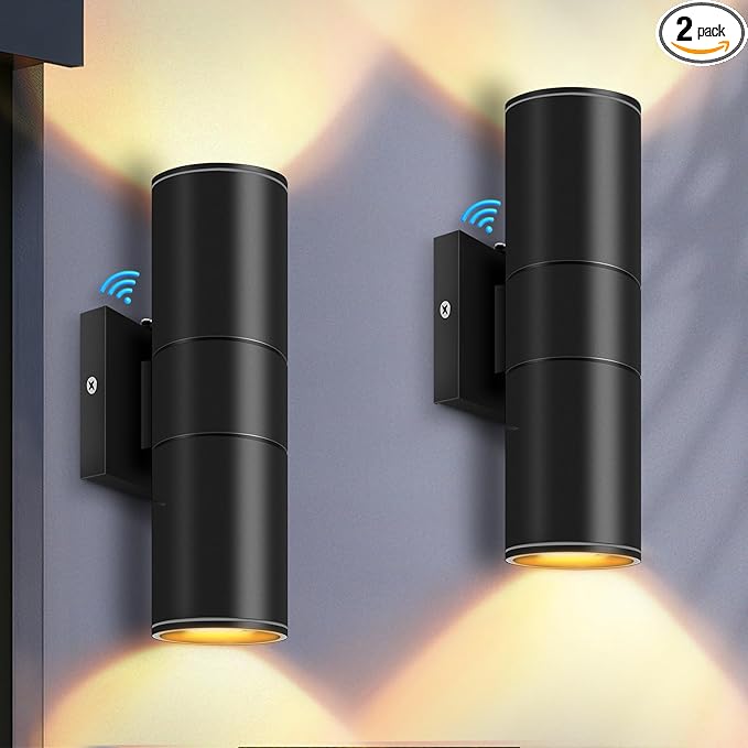 RIDALUX Dusk to Dawn Outdoor Wall Lights: 2 Pack Sensor Waterproof Cylinder Up Down Lights - Aluminum Modern Outdoor Wall Sconce for Porch Patio