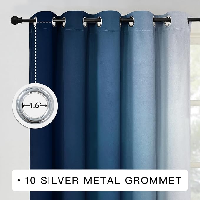 COSVIYA Curtains & Drapes Ombre Blue Curtains 63 inch Length 2 Panels, Grommet - Image 3