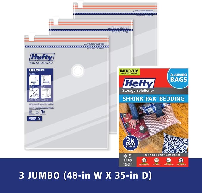 Space Bags Vacuum Storage Bags for Bedding Jumbo Compression 3 Pack Clear for - Image 3