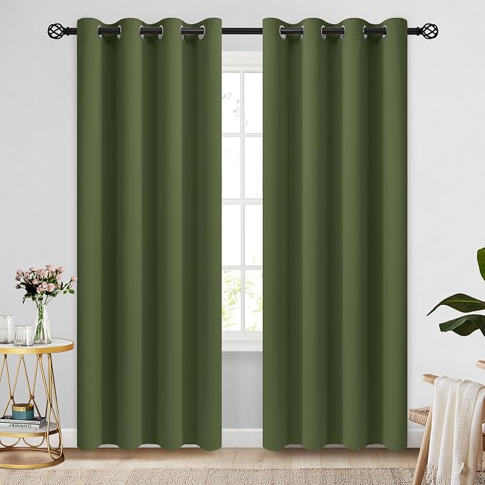 COSVIYA Grommet Blackout Room Darkening Olive Green Curtains 96 inch Length | by COSVIYA