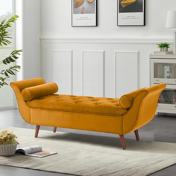65" Velvet End of Bed Bench, Upholstered Seat - Image 6