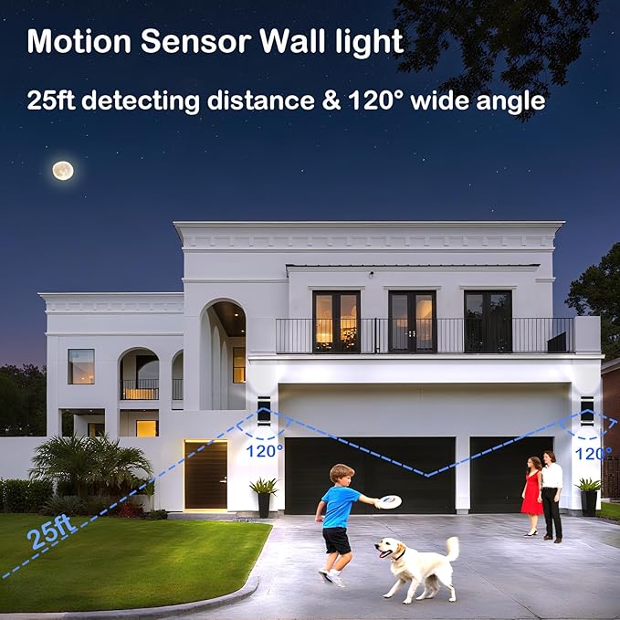 iYogaled Motion Sensor Outdoor Wall Lights with 3 Lighting Modes, Dusk to Dawn Porch Light with Bulbs Include, IP65 Waterproof Modern Black Wall Sconce for Patio, Garage, Front Door