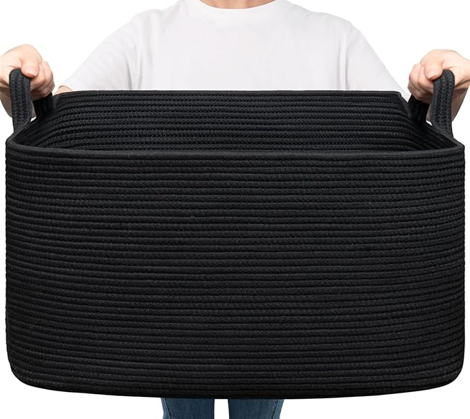 Goodpick Large Woven Rope Blanket Basket, 75L | 21.6'' x 14.9'' x 11.8'' by Goodpick