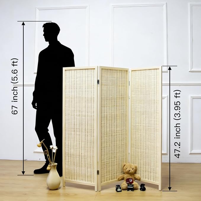 3 Panel Short Room Divider Screen, Small Bamboo Panel Divider - Image 2