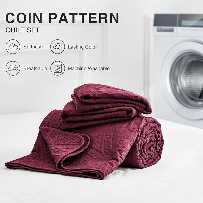 Love's cabin Oversized King Size Quilt Bedding Set Burgundy Bedspreads - Image 7
