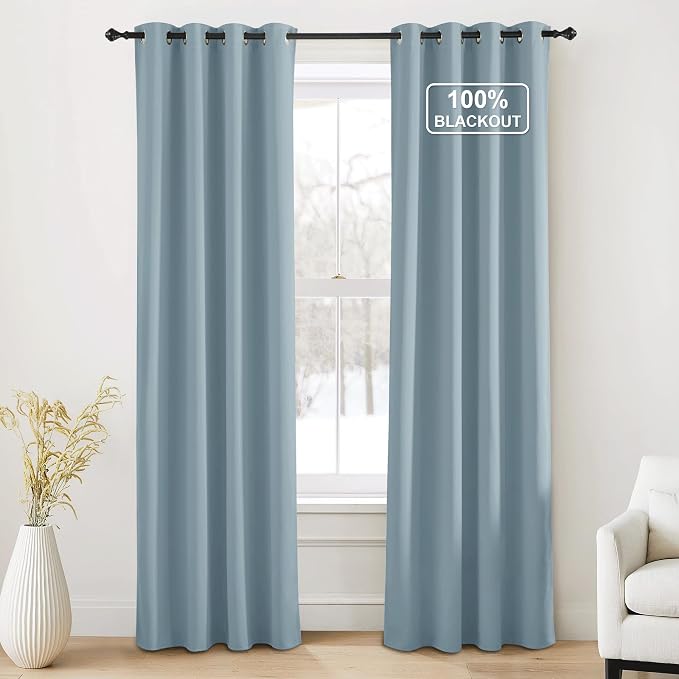 NICETOWN Greyish Blue Blackout Thermal Insulating Window Curtain Panels by NICETOWN