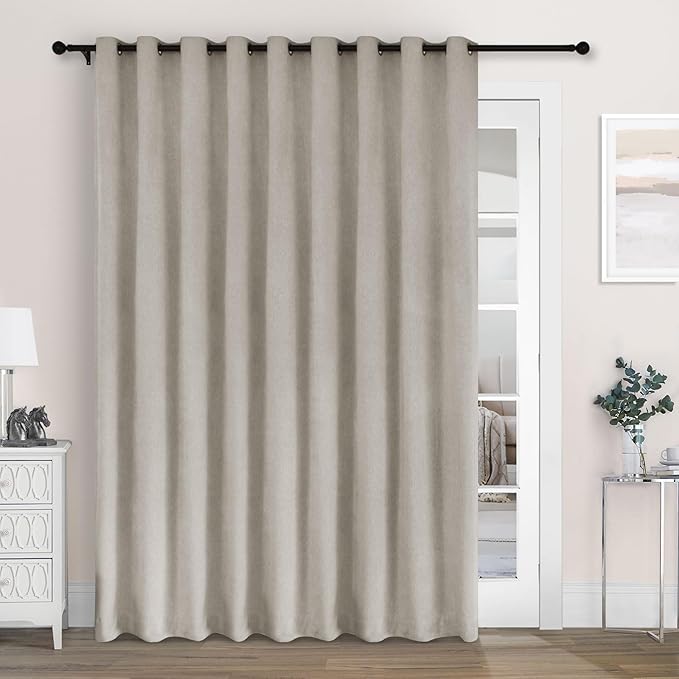 Macochico 120" Wx84 L 100% Blackout Chenille Curtains for Sliding Door Living Room Bedroom, Luxury Drapery for Hotel Home Theater, Beige Thermal Window Treatments with Tieback, Grommet, 1 Panel