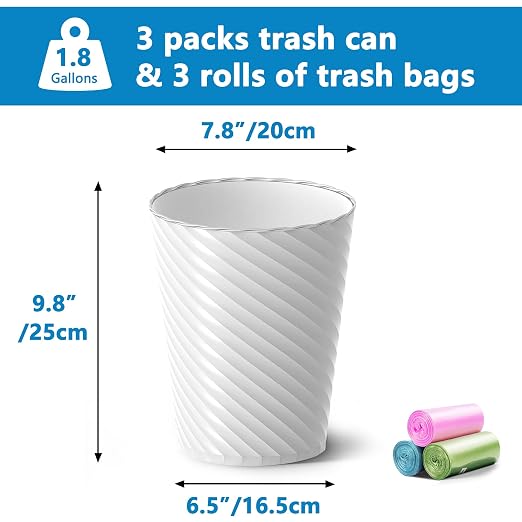 Lysam Bathroom Trash Can 8 Pack, 1.8 Gallon Small Trash Can - Image 3