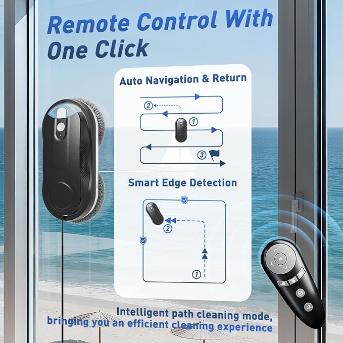 KKI Window Cleaning Robot, Automatic Window Cleaner Robot, Dual Spray, Max 3200Pa, AI Path Planning & Edge Detection, Remote Control for High-Rise Windows, Glass,Door,10xCloths, X3 (Black)