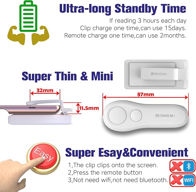 SK SYUKUYU RF Remote Control Page Turner for Kindle Reading Ipad Surface Comics, iPhone Android Tablets Reading Novels Taking Photos(White)