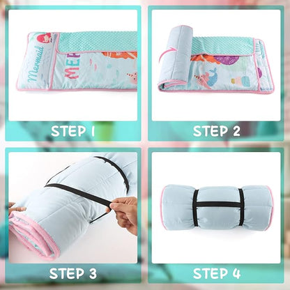 TANOSHII® Toddler Nap Mat with Pillow and Blanket, Portable Kids Sleeping Mats for Daycare, Preschool, 21" x 53", Lightweight and Soft Sleeping Bags for Kids