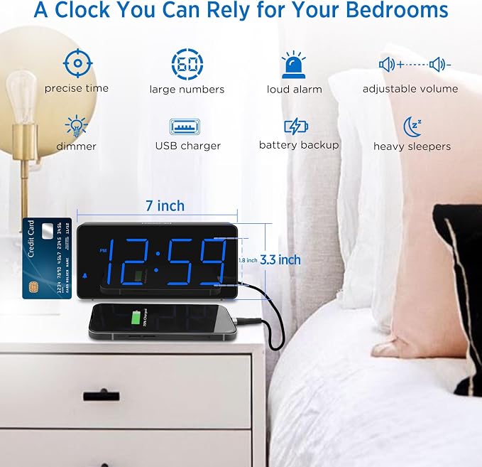Peakeep Digital Alarm Clock for Bedrooms Bedside, Loud for Heavy Sleepers | - Image 8