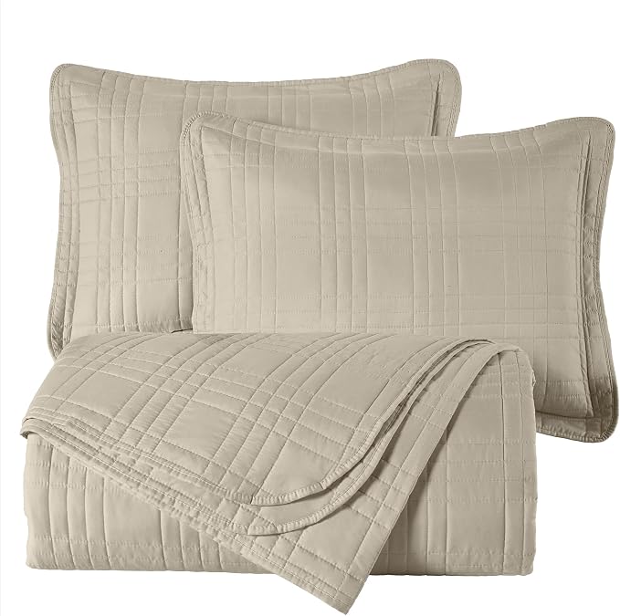Chezmoi Collection Kingston King Size Bedspread Set, 3-Piece Khaki Oversized - Image 9