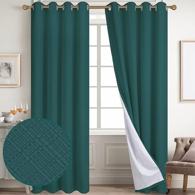 Diraysid 100% Blackout Curtains Sea Teal Linen Curtains - Image 2