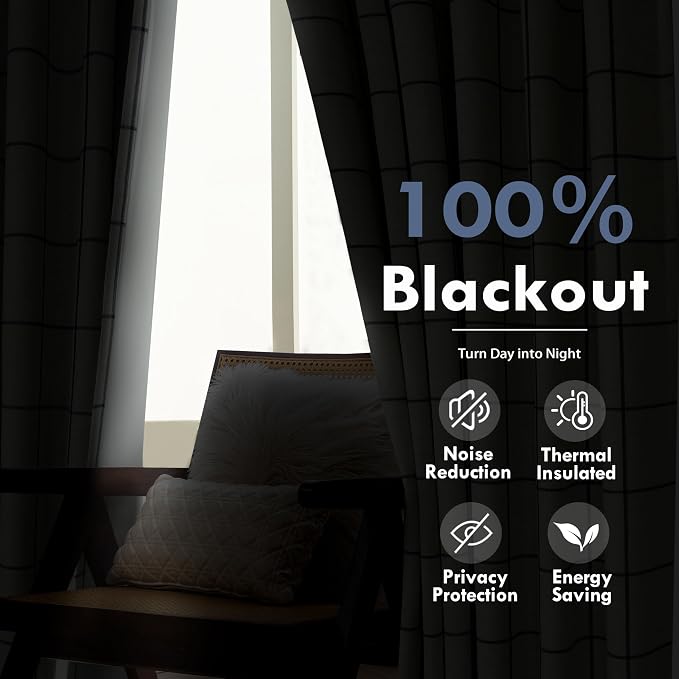DriftAway 100% Blackout Plaid Curtains 72 Inches Long 2 Panels Navy Blue | 100% - Image 6