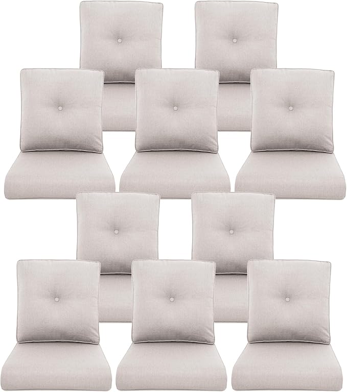 10-Piece Outdoor Patio Cushion Set - Fade & Water Resistant with Removable Olefin Cover, 22x24x4 Inch Memory Foam Cushions for Wicker Sectional Sofa – Beige/Buckle