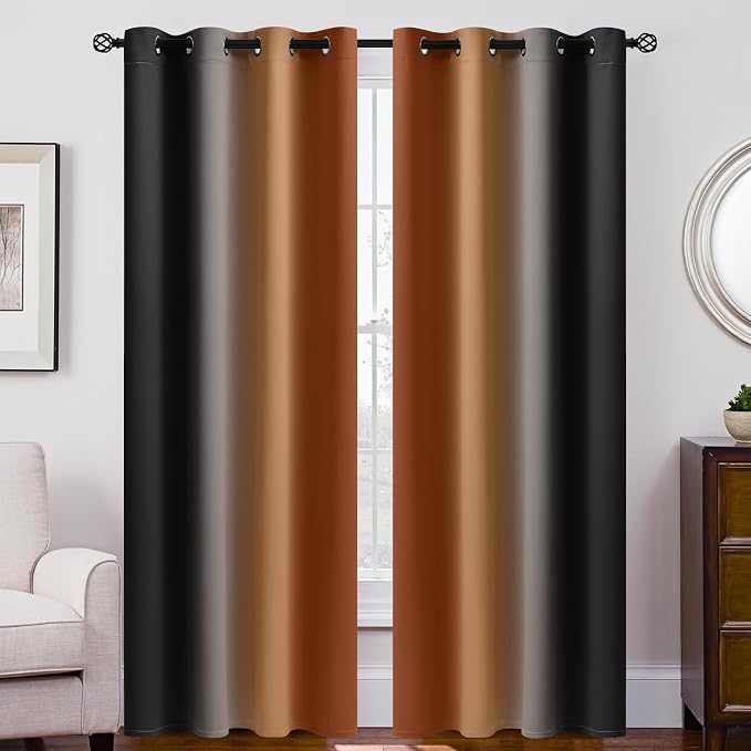 SimpleHome Ombre Burnt Orange and Black Room Darkening Curtains 84 inches | by SimpleHome