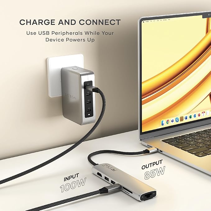 Satechi 7 in 1 USB C Hub Multiport Adapter with Ethernet, HDMI 4K@60Hz, 100W PD Charging, 2X USB-A Data Ports, Micro/SD Card Readers for MacBook Air/Pro M5/M4, iPad, Windows - Silver
