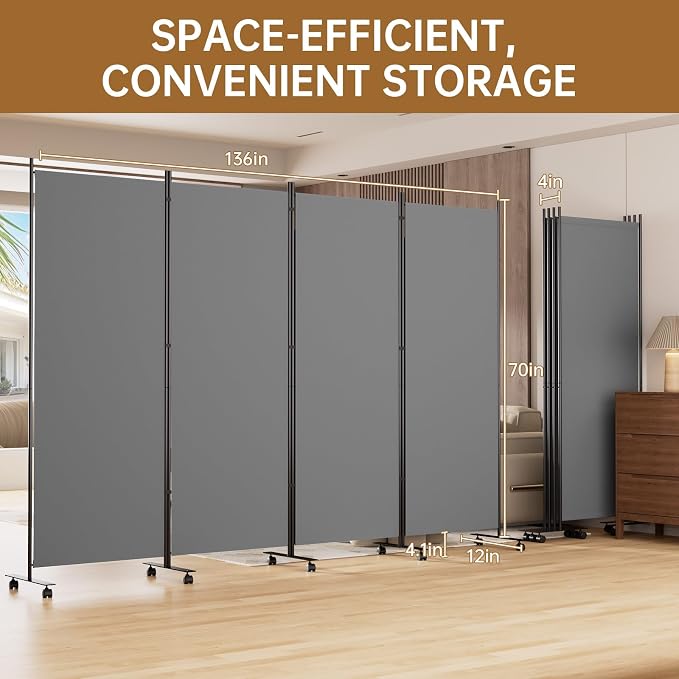 Room Divider 136'' Wide Folding Room Divider Panel - Image 5