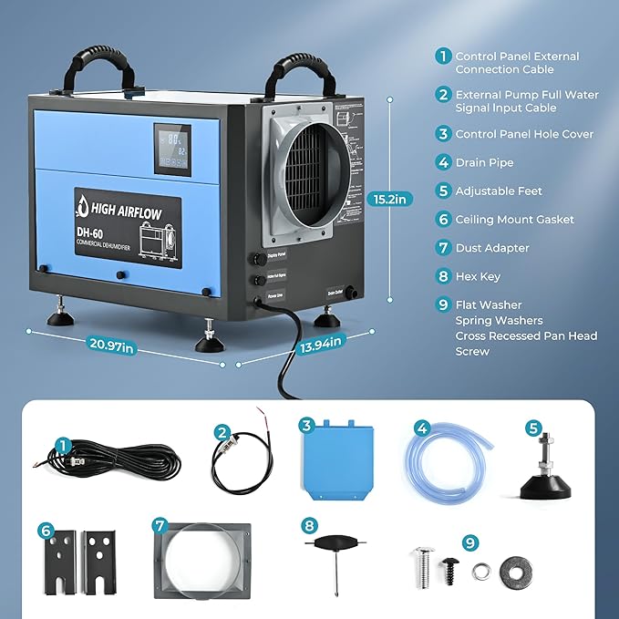 EUHOMY 130 Pint Crawl Space Dehumidifier with Drain Hose, Dehumidifier for Home and Basement, Dehumidify Up to 5500 Sq.Ft Commercial Dehumidifiers, Timer on/off, Automatic Dehumidification