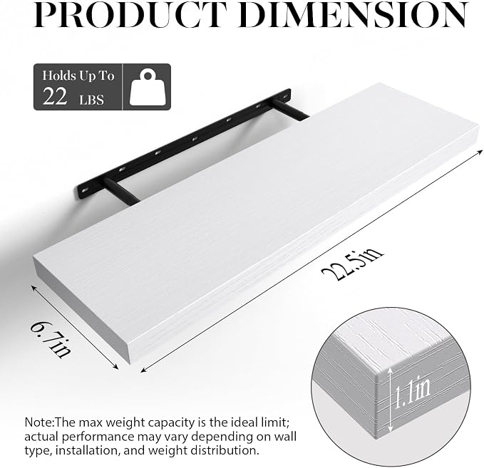 BAYKA White Floating Shelves 22.5in, Wall Mounted - Image 3