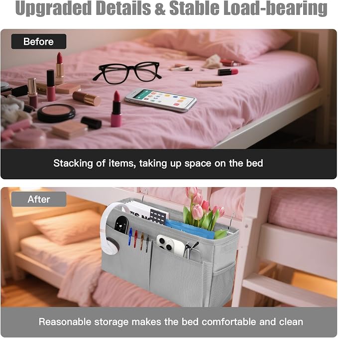 Bedside Caddy Organizer with Fixed Straps, Bunk Bed Caddy ideal - Image 3