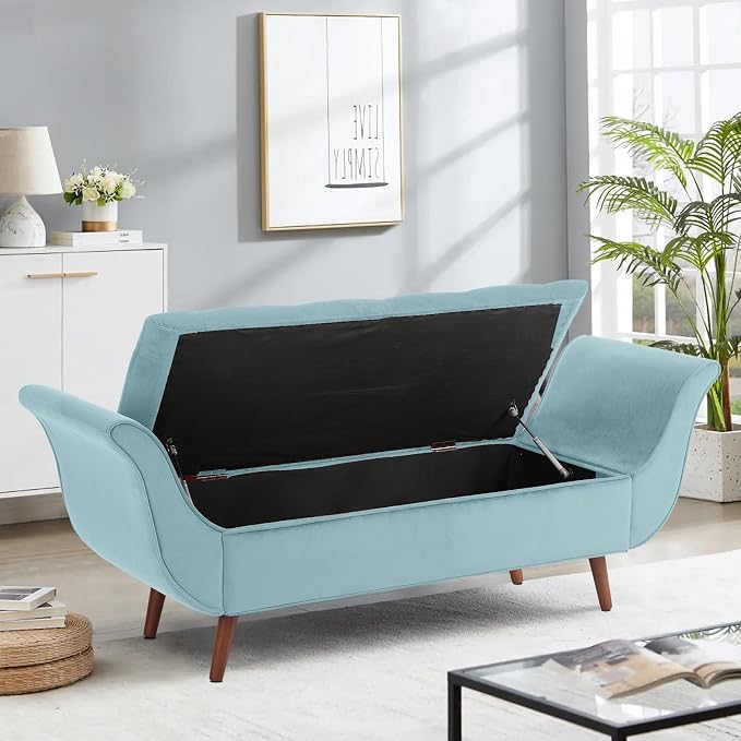 65" Velvet End of Bed Bench, Upholstered Seat - Image 6