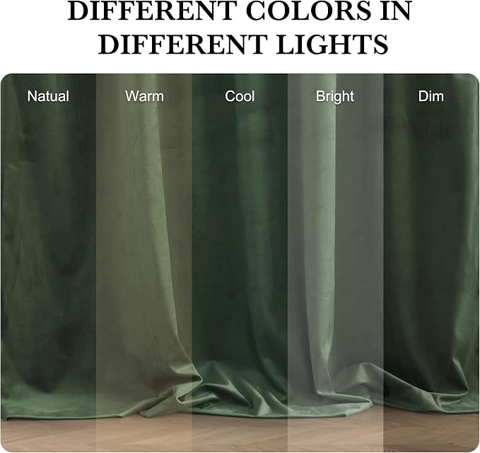 RYB HOME Green Velvet Curtains for Bedroom Living Room | Thermal Insulated - Image 7