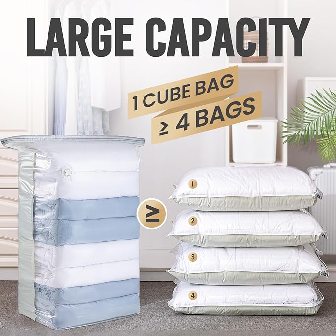 TAILI 6 Pack Vacuum Storage Bags, Jumbo Cube, Cream | Extra Large Vacuum Seal - Image 3