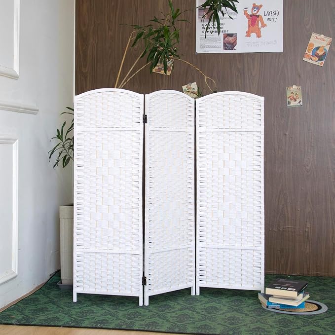 3-Panel Short Room Divider, 3.9 ft Freestanding Partition Wall, Natural White - Image 4