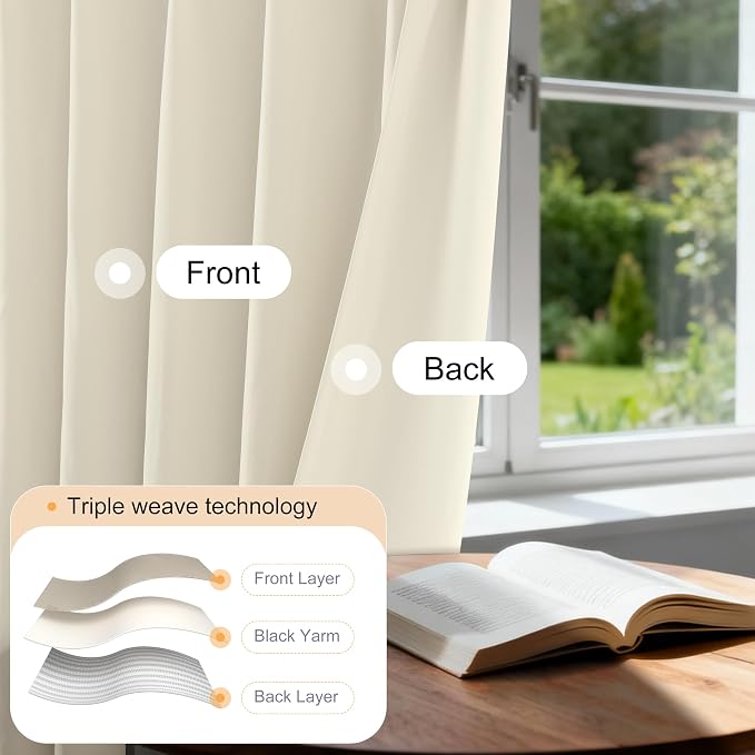 Etherealveil Beige Pinch Pleated Blackout Curtains 2 Panels 40"x84" | Back Tabs - Image 2