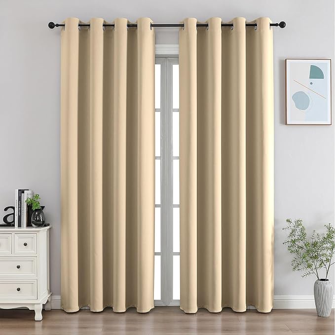 CUCRAF Light Beige Blackout Curtains 90 inch Length, Thermal Insulated Room by CUCRAF