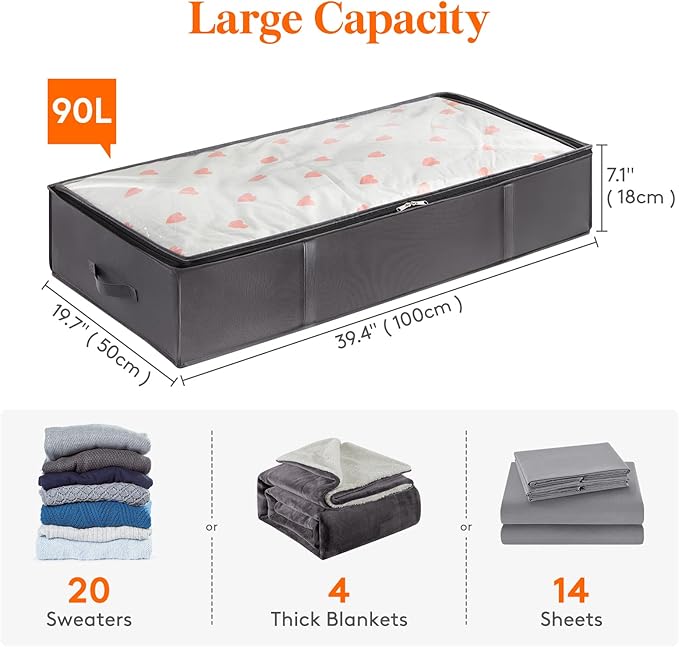 Lifewit 95L 6 Pack Under Bed Storage Containers, Large Capacity Blanket Storage - Image 2