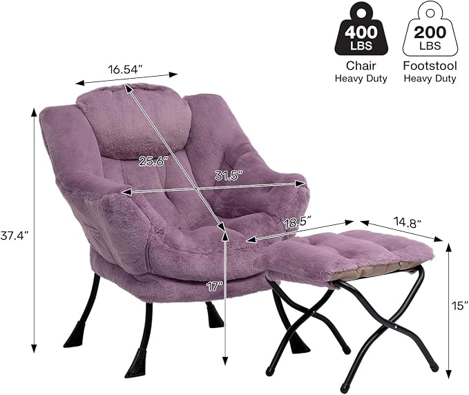 HollyHOME Lazy Chair with Foldable Ottoman, Accent Comfy Lounge Armchair and - Image 3