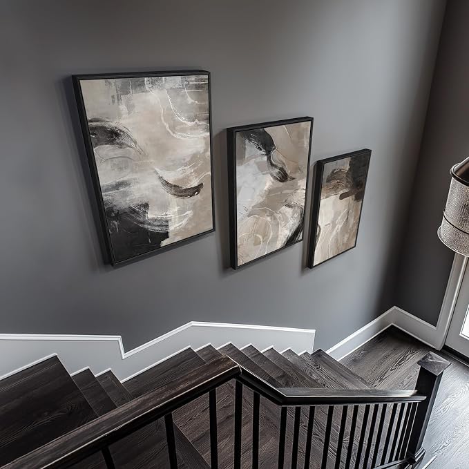 Framed Neutral Abstract Wall Art, 3 Piece Modern Minimalist Canvas Prints - Image 3