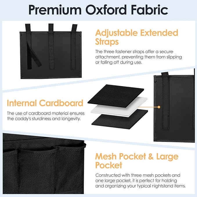 Bedside Caddy Storage Organizer, Hanging Storage Bag Pocket | Bunk/Hospital Beds - Image 3