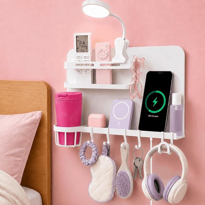 Metal Bedside Wall Shelf, 【No Drill】 Wall Organizer by Yaztops