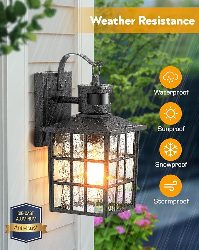 VIANIS Outdoor Wall Lantern With Motion Sensor, Dusk To Dawn Exterior Light Fixtures Wall Mount, LED Outdoor Porch Light, Anti-Rust 100% Aluminum Modern Black Outdoor Sconce Lights for Garage,Entryway