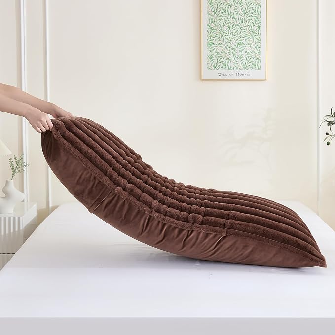 Full Body Pillow with Fluffy Stripe Faux Fur Removable Cover, Long Bed Pillow - Image 5