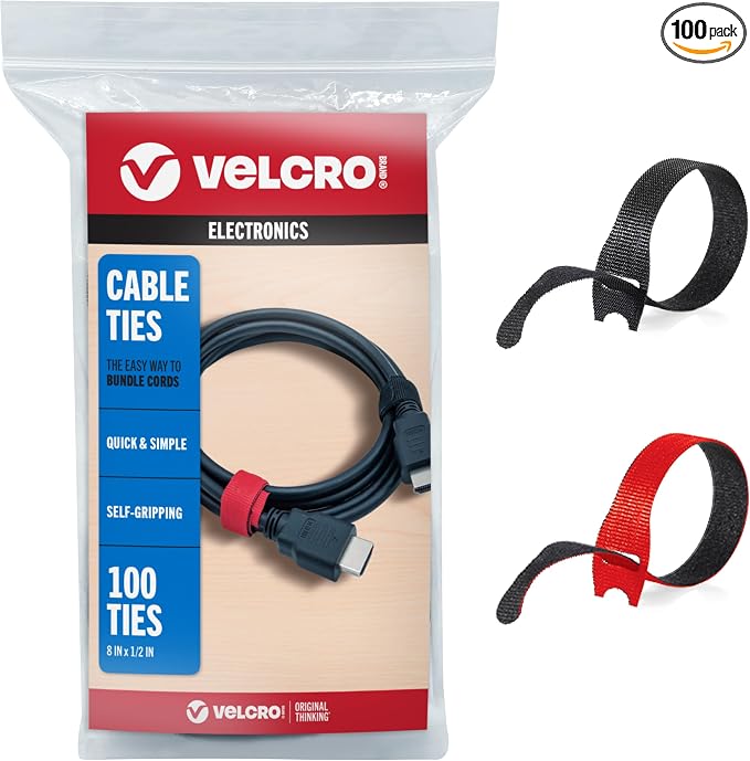 VELCRO Brand ONE-WRAP Cable Ties, 8in x 1/2in, 100 Pack | Thin Pre Cut Cord by VELCROBrand