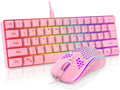 RedThunder 60% Gaming Keyboard and Mouse Combo, Ultra-Compact 61 Keys RGB Backlit Mini Keyboard, Lightweight 7200 DPI Honeycomb Optical Mouse, RGB Wired Gaming Set for PC MAC PS5 Xbox Gamer(Pink)