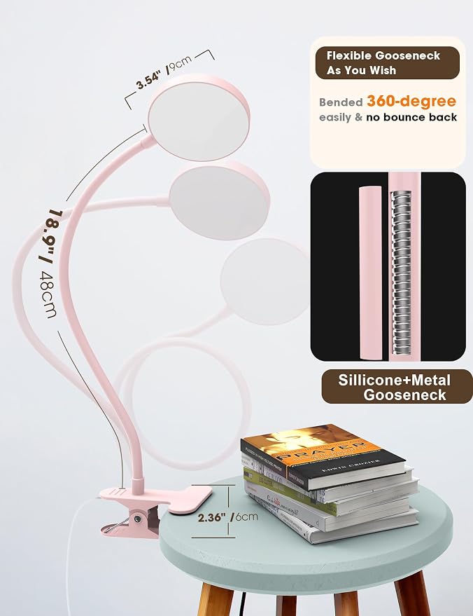 LiFMIRA Desk Lamp Clip on Light 8W 66 LED Reading Light - Image 7