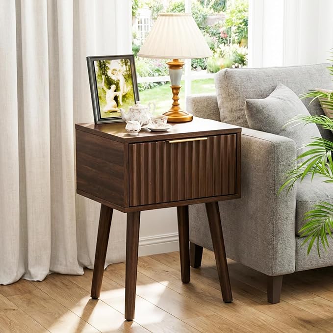 VINGLI Night Stand, Fluted Nightstand Wood, Mid Century Modern Nightstand - Image 3