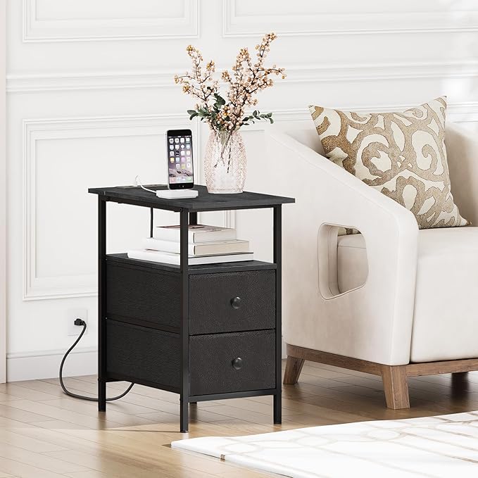 HOOBRO End Table with Charging Station, Narrow Side Table, Nightstand with 2 - Image 4