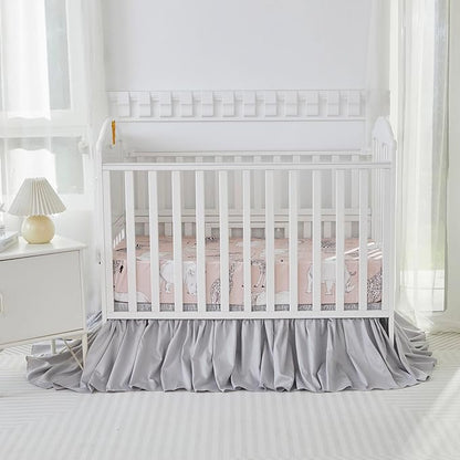 Brandream Crib Bed Skirt for Baby Girls Boys Gray Boho Bohemian Neutral Solid Cotton Toddler Bedskirt Farmhouse Chic Ruffle