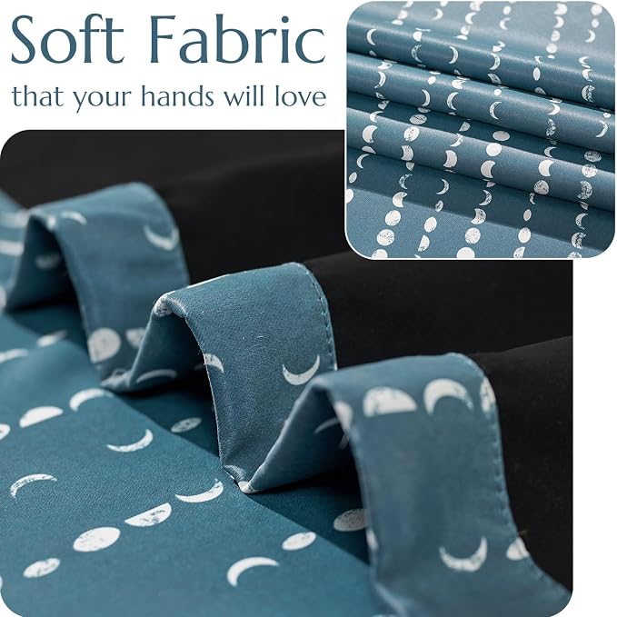 jinchan Boho Blackout Curtains 63 Inch Length Moon Phase Printed Drapes | Blue - Image 8