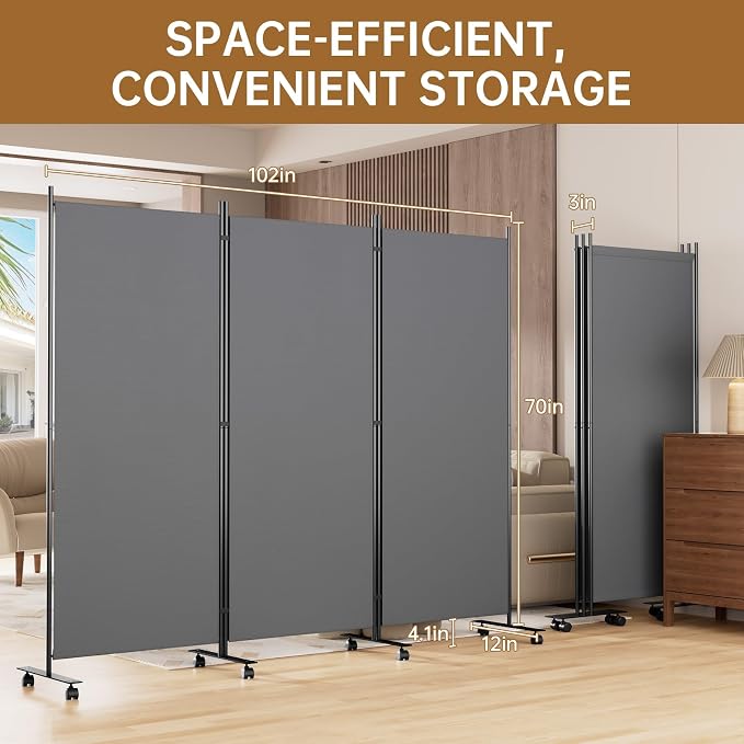 Room Divider 102'' Wide Folding Room Divider Panel - Image 6
