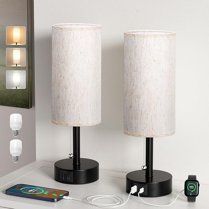 Cream Bedside Table Lamps Set of 2 - Image 7