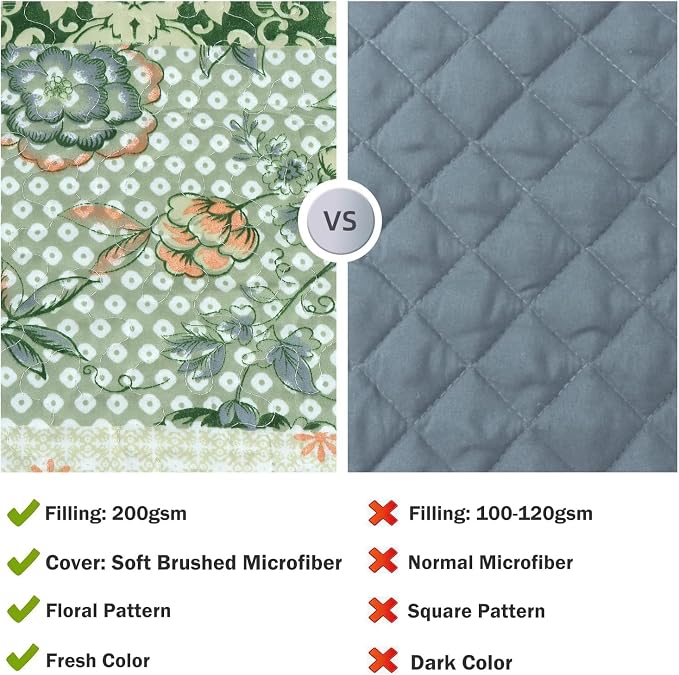 Cmfshape Summer Floral Oversized King Quilted Bedspread, Romantic Green Quilt - Image 7